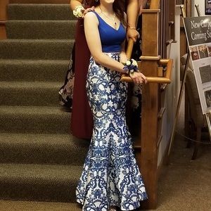 Two Piece Blue Prom Dress